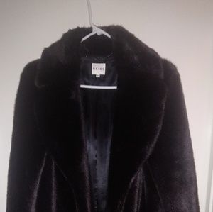 REISS FAUX FUR COAT IN A SOFT BLACK
